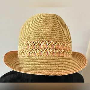 Woven Straw Hat with Pink Accents